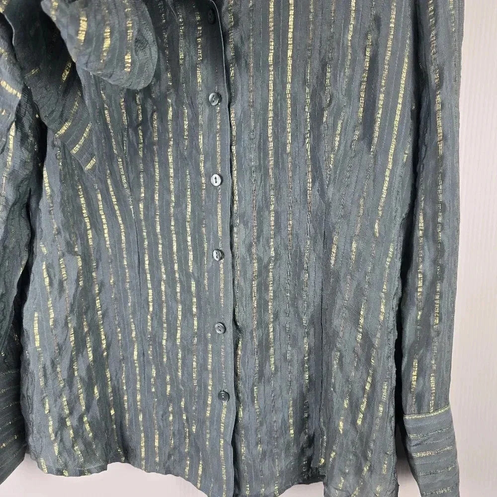 Chico's Black Label Silk Blend Metallic Blouse Blueish Grey Color Chico's Size 0 - Picture 9 of 13